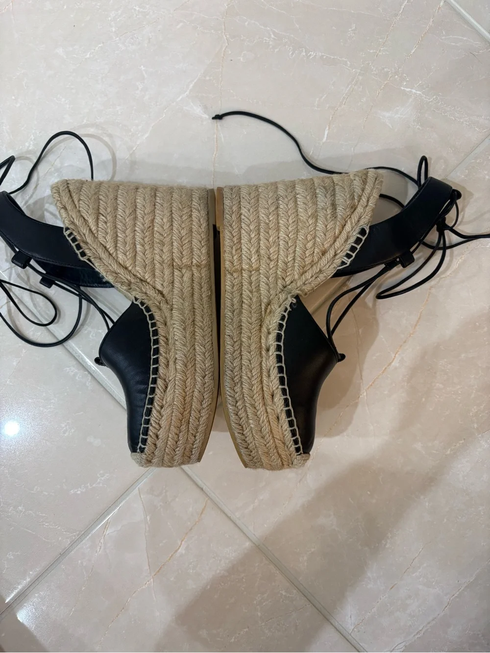 Saint Laurent (YSL) Black Leather Closed Toe Espadrille Wedge Sandals (Size 38)
